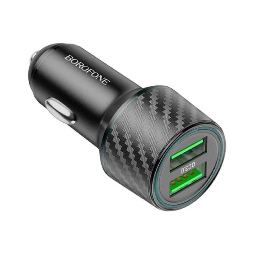 Зарядний пристрій BOROFONE 2xUSB QC3.0 36W car adapter black (6941991101205)
