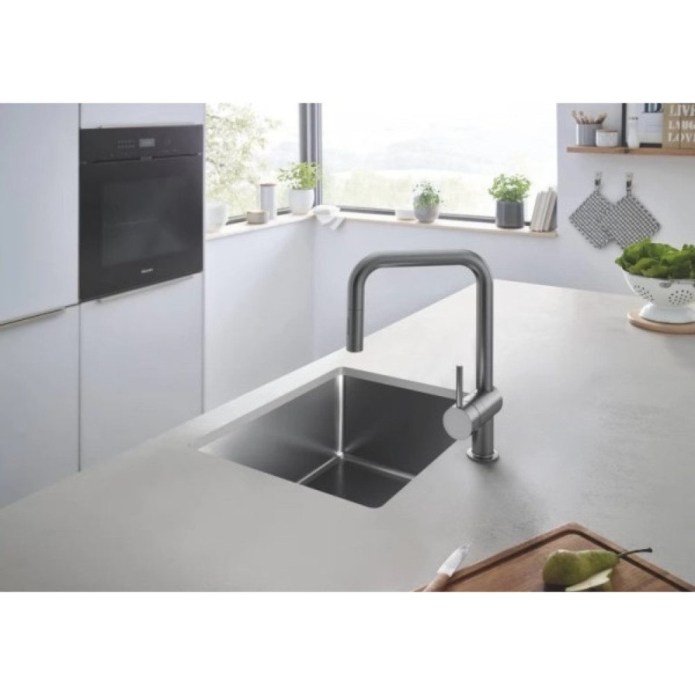 Змішувач для кухні Grohe Minta, довж.виливу - 225мм, поворотний/витяжний, 1важіль, матовий графіт