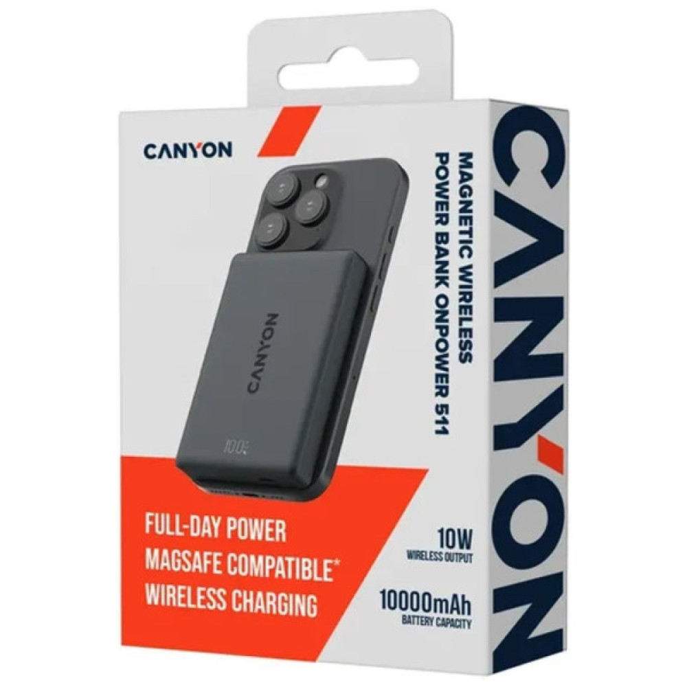Батарея універсальна Canyon 10000mAh OnPower 511 PD20W Magnetic wireless MagSafe Black (CNS-CPB511B)