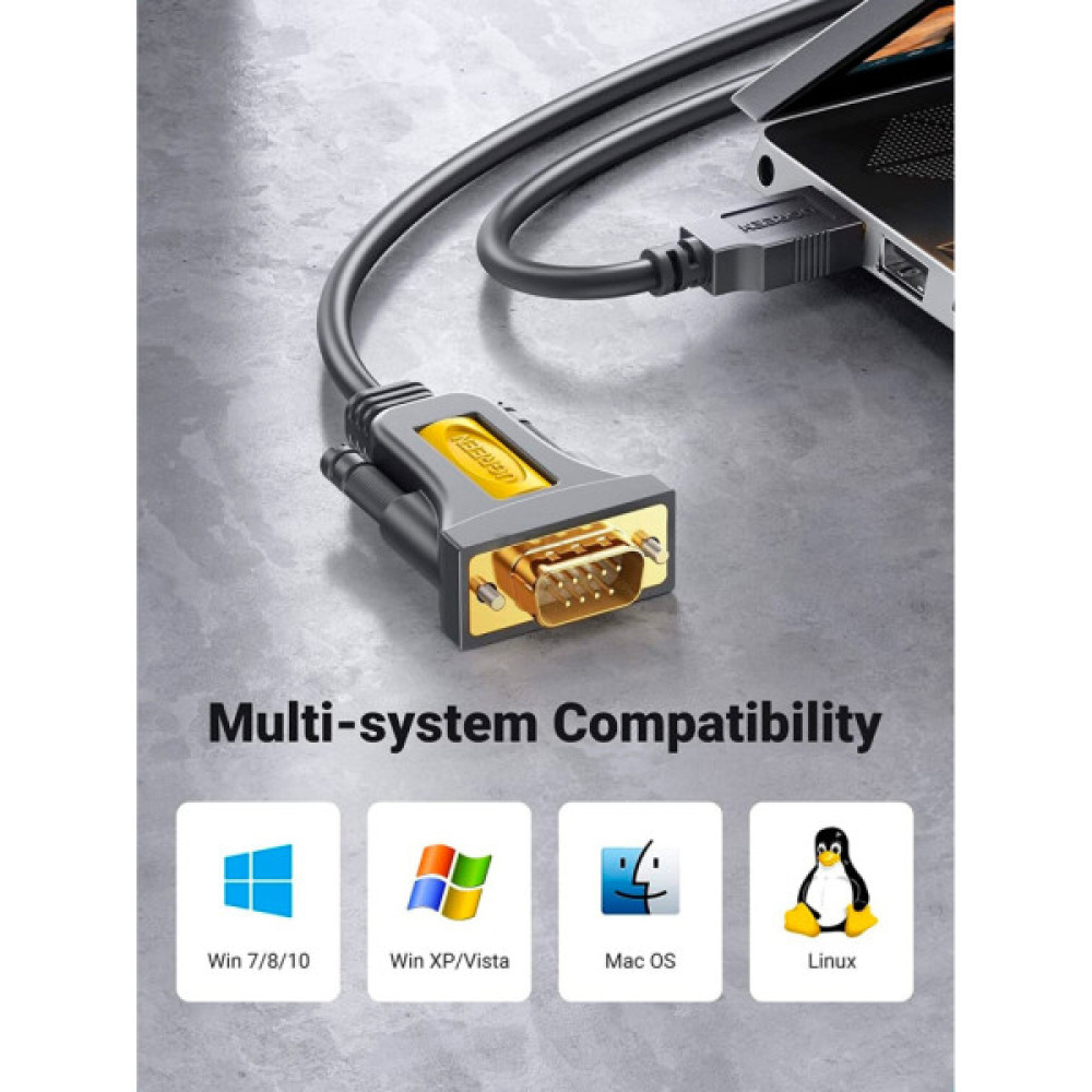 Кабель для передачі даних USB to COM M 2.0m DB9 RS-232 CR104 black Ugreen (20222)