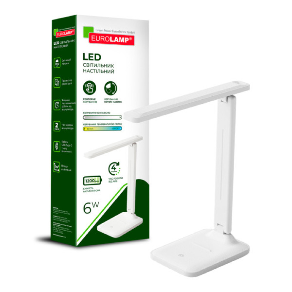 Настільна лампа Eurolamp LED SMART 6W 410lm 2800-6500K 1200mAh (LED-TLB-6W(white))