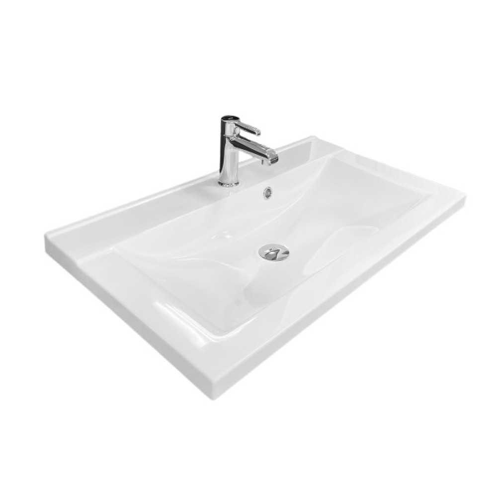 Раковина, умивальник Adamant QUANTO, штучний камінь, прямокут., з отвором для змішувача, з отвором для переливу, 800х447х140мм, накладний, білий