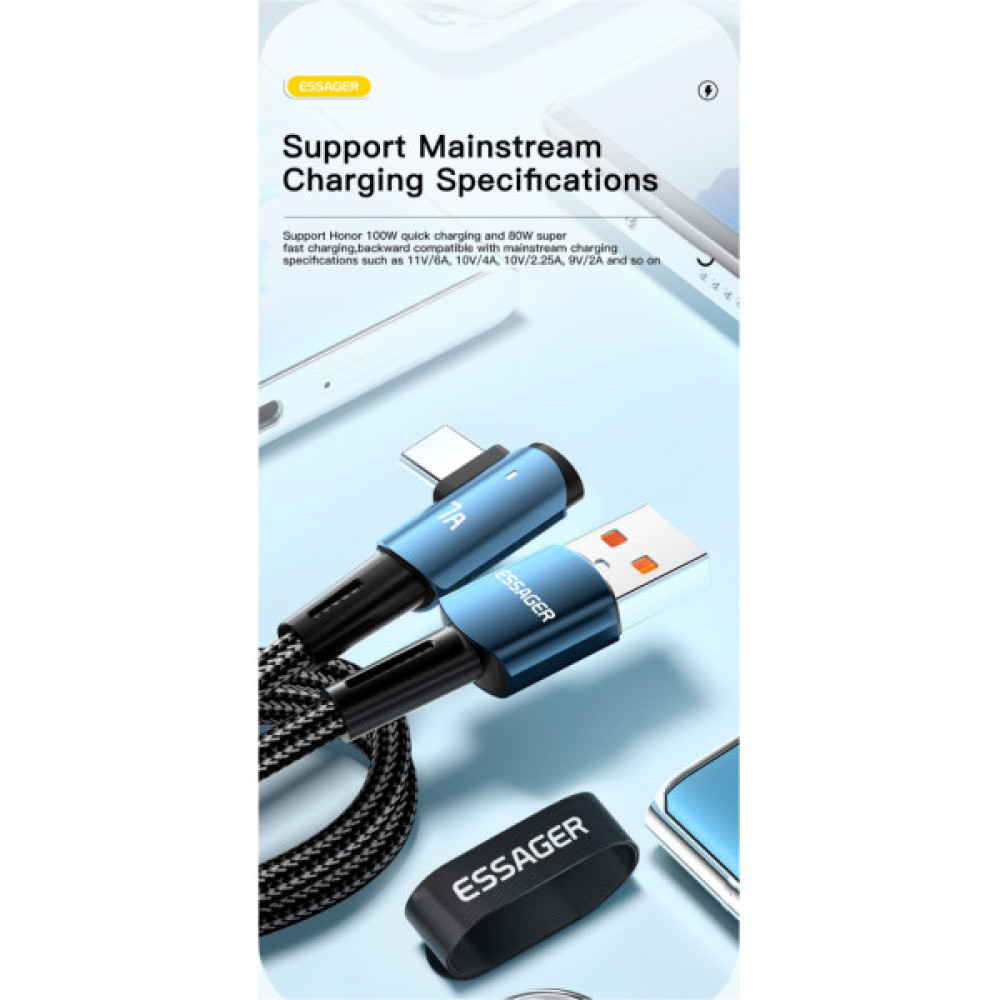Дата кабель USB 2.0 AM to USB-C 1.0m 100W 90° corner black Essager (EXCWT7A-CG01-P)
