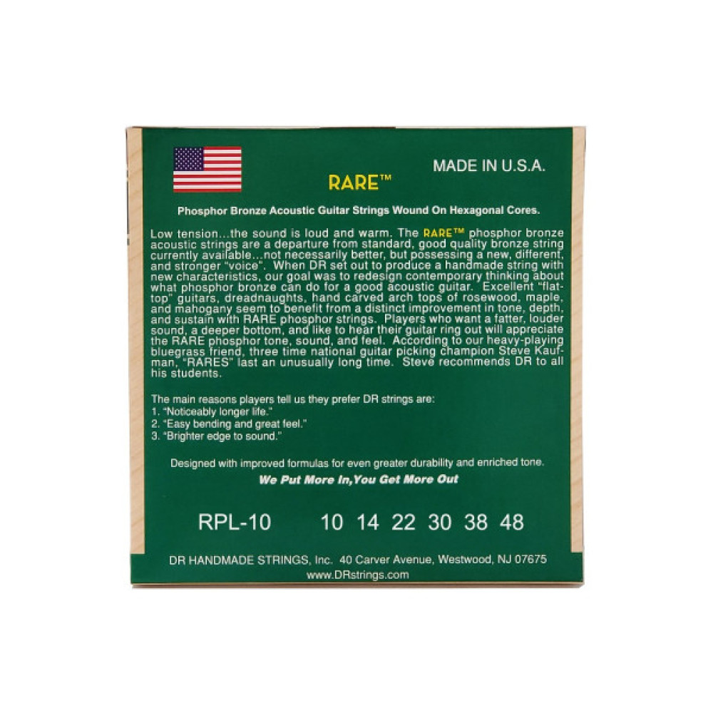 Струни для гітари DR Strings RARE Acoustic Phosphor Bronze - Extra Light (10-48) (RPL-10)