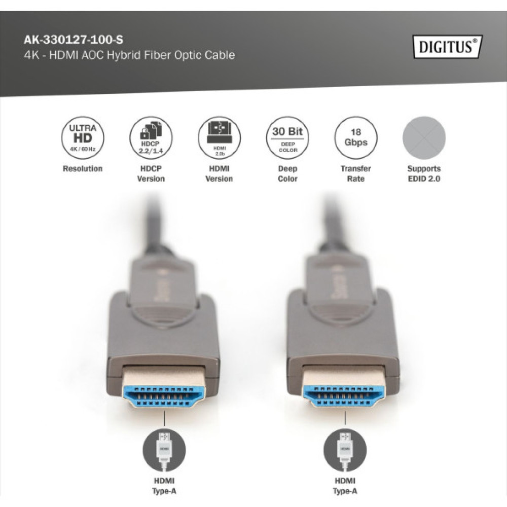 Кабель DIGITUS HDMI (M/M), 4K, AOC, 10м, чорний