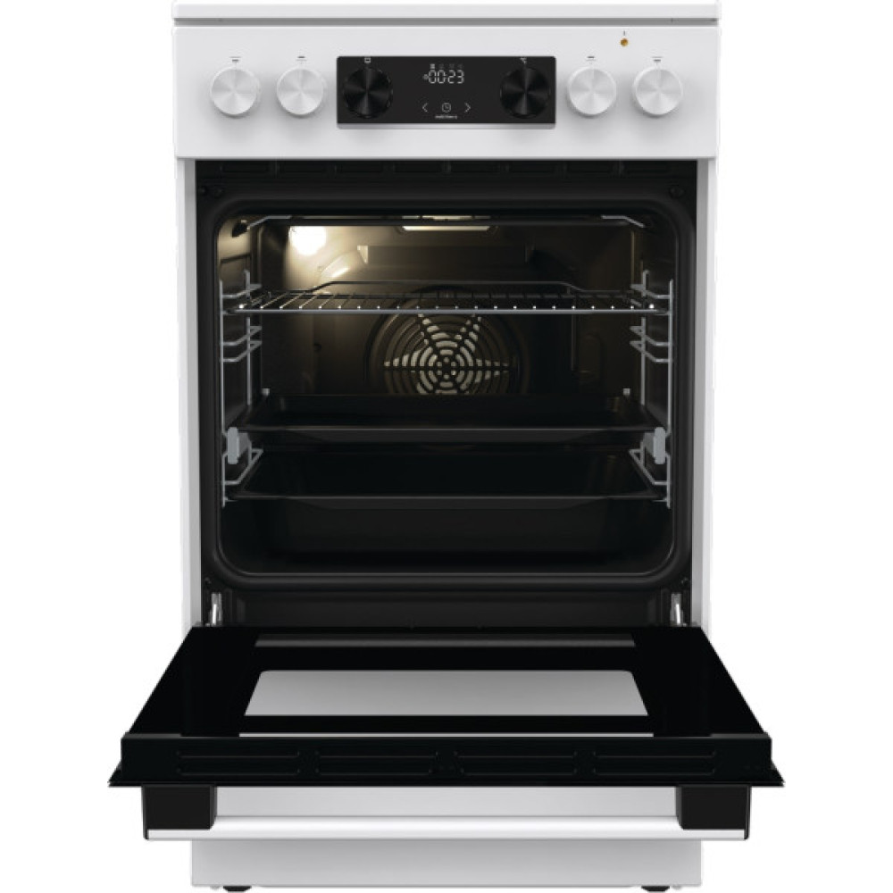 Плита Gorenje електрична склокерамічна, 70л, 50x60см, дисплей, приготування з паром, програматор, білий