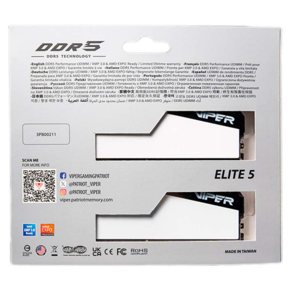 Модуль пам'яті для комп'ютера DDR5 32GB (2x16GB) 6000 MHz Viper Elite 5 Patriot (VEB532G6030KW)