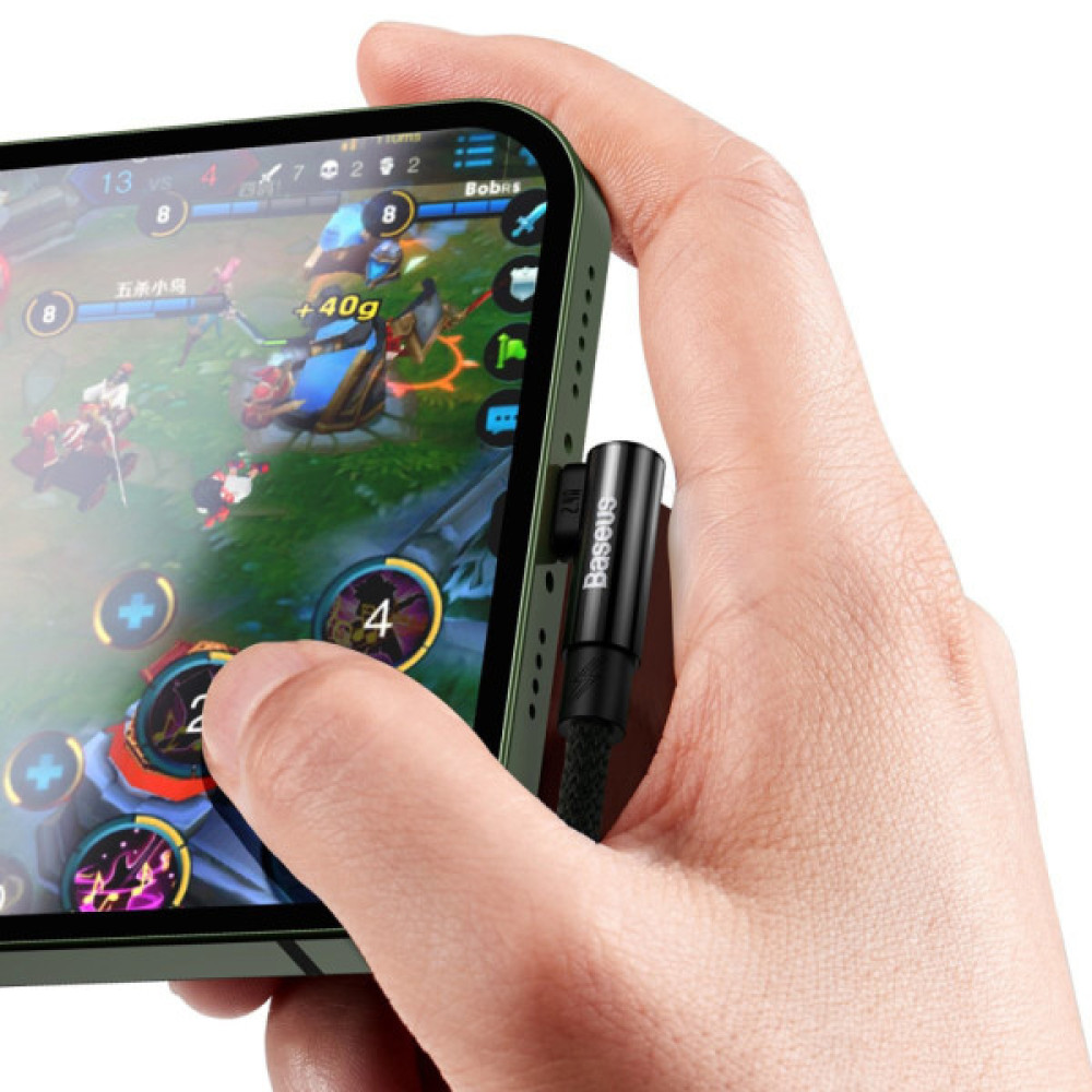 Дата кабель USB 2.0 AM to Lightning 2.0m 2.4A 90° corner black Baseus (CAVP000101)