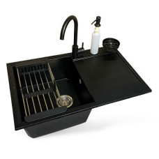 Набір кухонний Adamant Horizon, штучний камінь, прямокут., з крилом, 780х495х230мм, чаша - 1, врізна, чорний + змішувач + дозатор + ополіскувач склянок + коландер Набір кухонний Adamant Horizon, штучний камінь, прямокут., з крилом, 780х495х230мм, чаша - 1, врізна, чорний + змішувач + дозатор + ополіскувач склянок + коландер