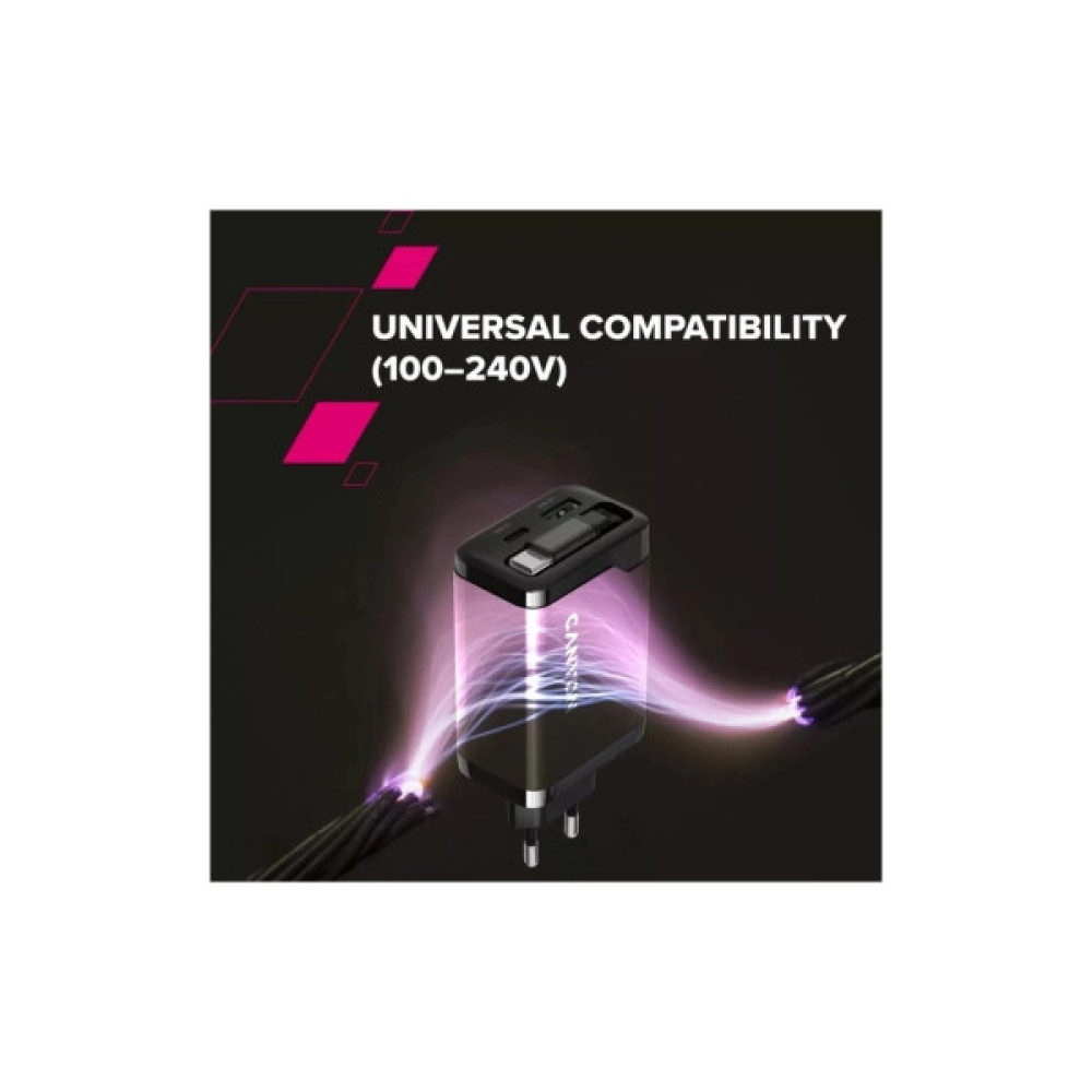 Зарядний пристрій Canyon 1xUSB-C PD65W + 1xUSB QC3.0 + cable USB-C to USB-C white (CNS-CURC65ACW)