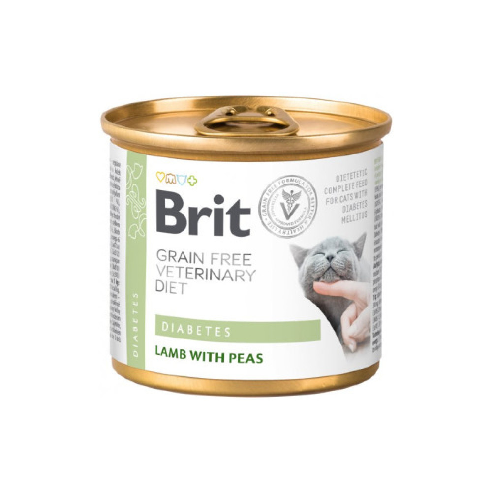 Консерви для котів Brit GF VetDiets Cat Cans Diabetes з ягням і горохом 200 г (8595602549832)