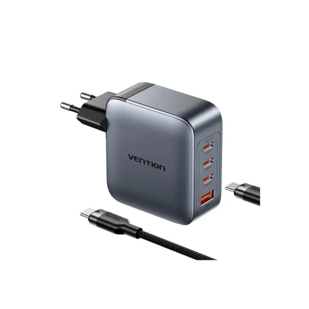 Зарядний пристрій Vention 3xUSB-C PD100W + 1xUSB QC3.0 30W GaN + cable USB-C to USB-C 1.0m gray (TZ-FETH0-EU)