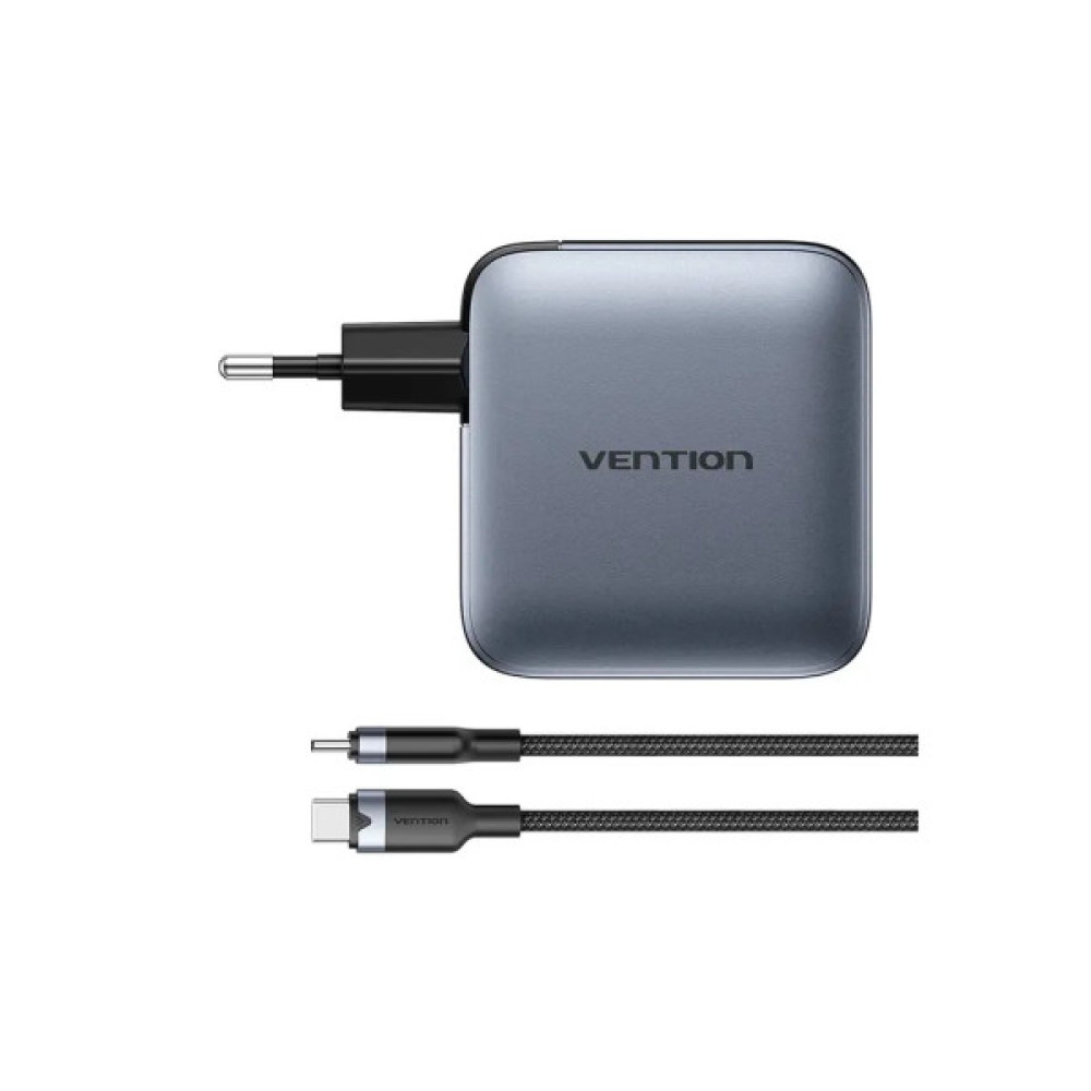 Зарядний пристрій Vention 3xUSB-C PD100W + 1xUSB QC3.0 30W GaN + cable USB-C to USB-C 1.0m gray (TZ-FETH0-EU)