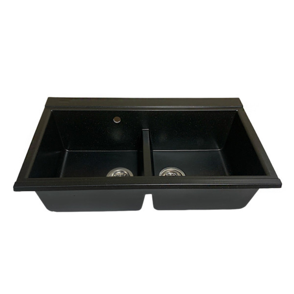 Набір кухонний Adamant Similar, штучний камінь, прямокут., без крила, 885x505x230мм, чаша - 2, врізна, чорний + змішувач + дозатор + ополіскувач склянок + коландер
