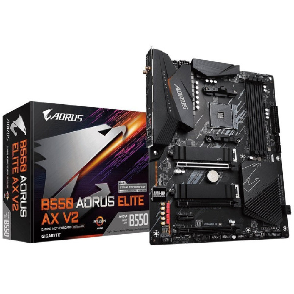 Материнська плата GIGABYTE B550 AORUS ELITE AX V2 sAM4 B550 4xDDR4 M.2 HDMI DP Wi-Fi BT ATX
