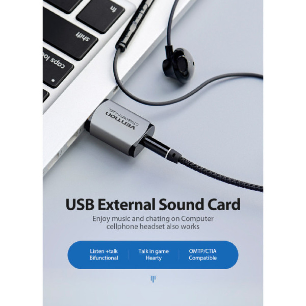 Звукова плата VENTION Audio USB 1х3,5mm jack 4pin Metal (OMTP-CTIA) (CDLH0)