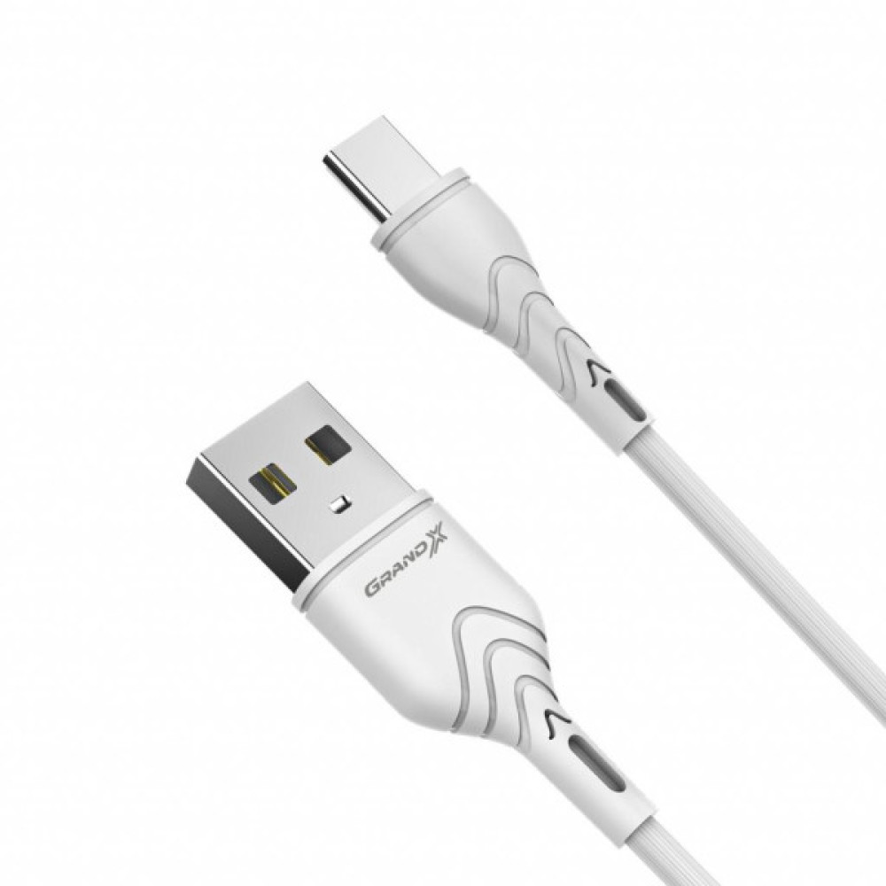 Дата кабель USB 2.0 AM to USB-C 1.0m White Grand-X (PC-03W)