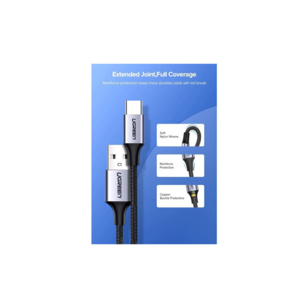 Дата кабель USB 2.0 AM to USB-C 1.5m US288 Aluminum Braid (Black) Ugreen (60127)
