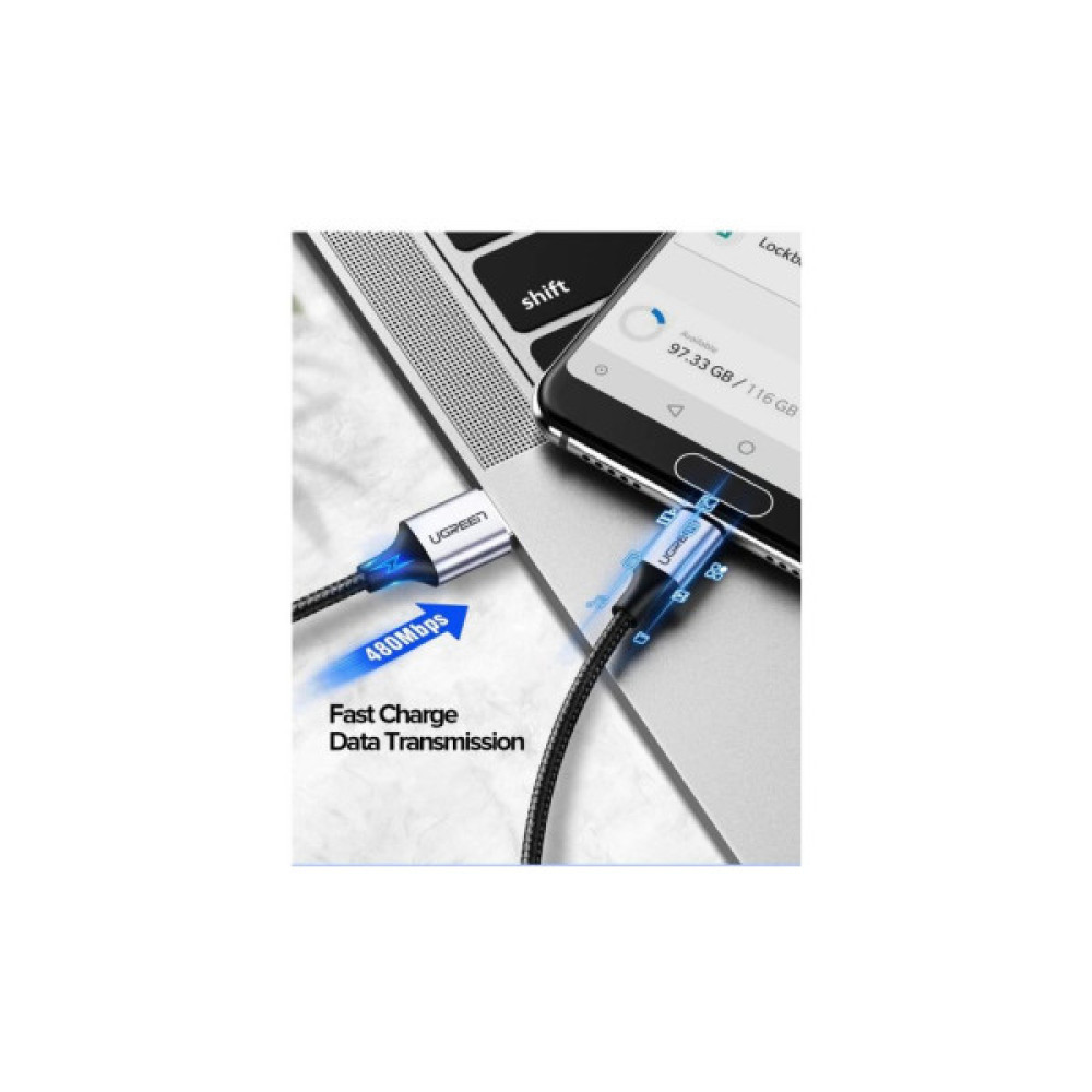 Дата кабель USB 2.0 AM to USB-C 1.5m US288 Aluminum Braid (Black) Ugreen (60127)