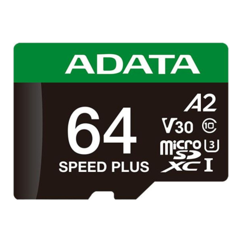 Карта пам'яті ADATA 64GB microSD class 10 UHS-I U3 V30 A2 Speed Plus (UD64GUI3V30A2SP-RA1)