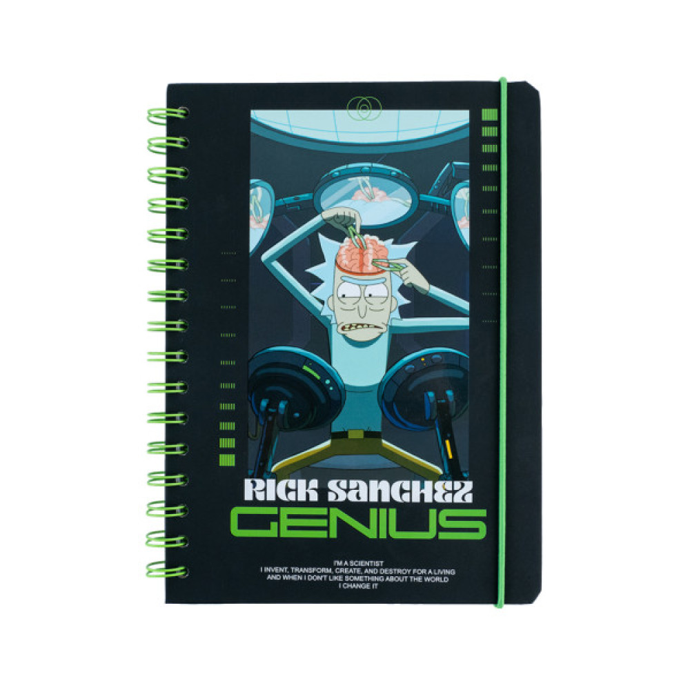 Блокнот Kite на спіралі A5 Rick and Morty , 80 аркушів, клітинка (RM24-190)