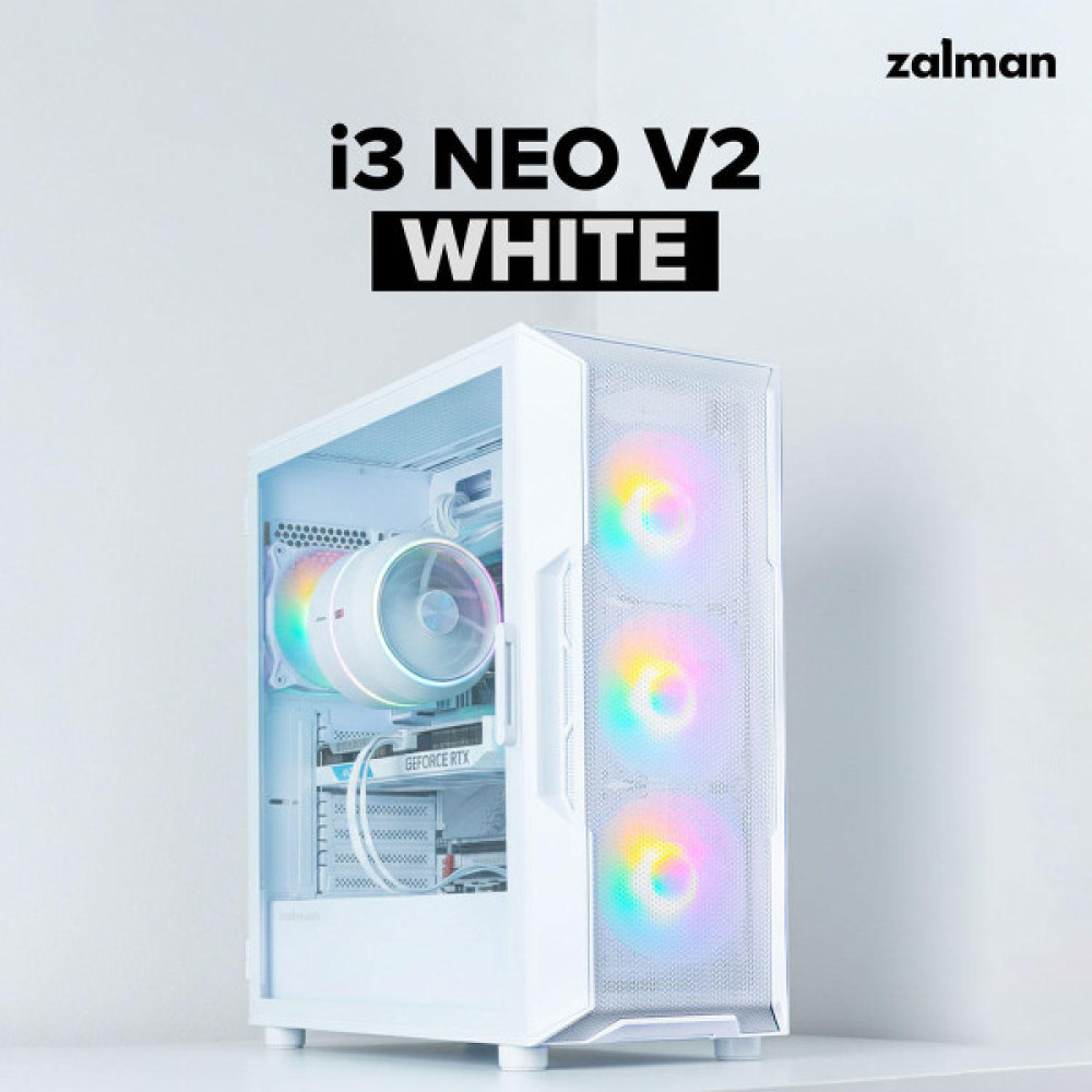 Корпус Zalman I3 Neo V2 без БЖ 2xUSB3.0, 1x Type C, 4x120мм RGB, VGA 400мм, LCS ready, TG Side Panel, ATX, білий