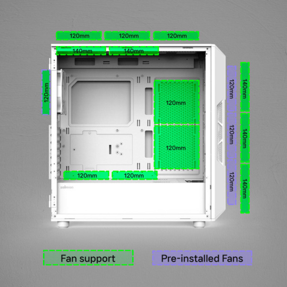 Корпус Zalman I3 Neo V2 без БЖ 2xUSB3.0, 1x Type C, 4x120мм RGB, VGA 400мм, LCS ready, TG Side Panel, ATX, білий