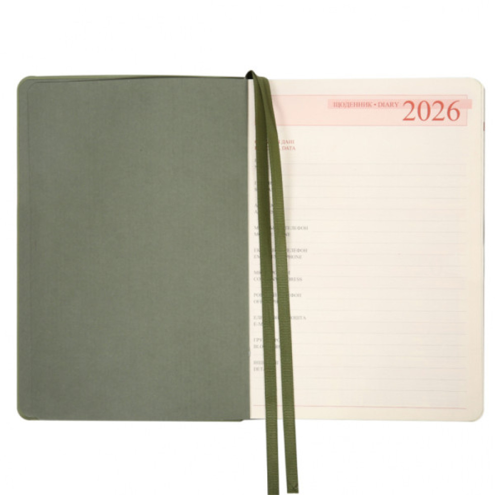 Тижневик Leo planner А5 датований 2026 "Boss", м'який, хакі, 368 сторінок (252635)