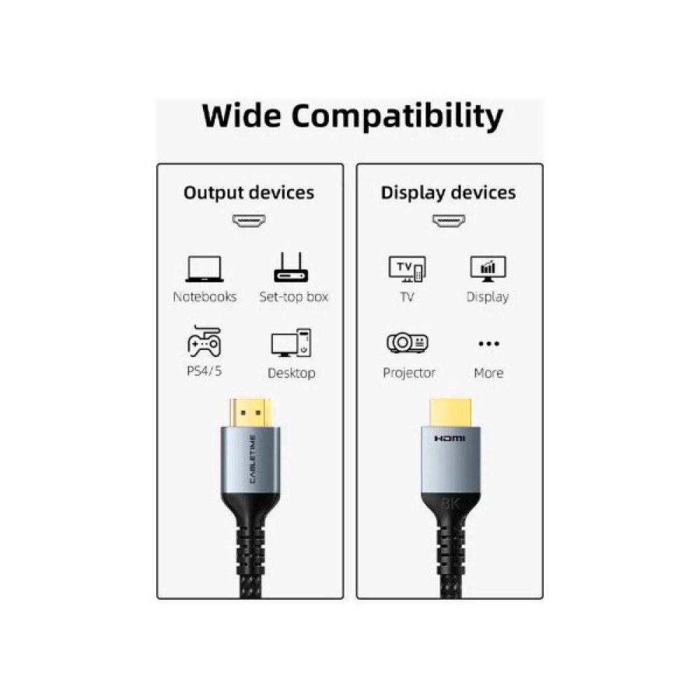 Кабель мультимедійний HDMI M to HDMI M 1.0m V2.1 8K60Hz Cabletime (CA915835)