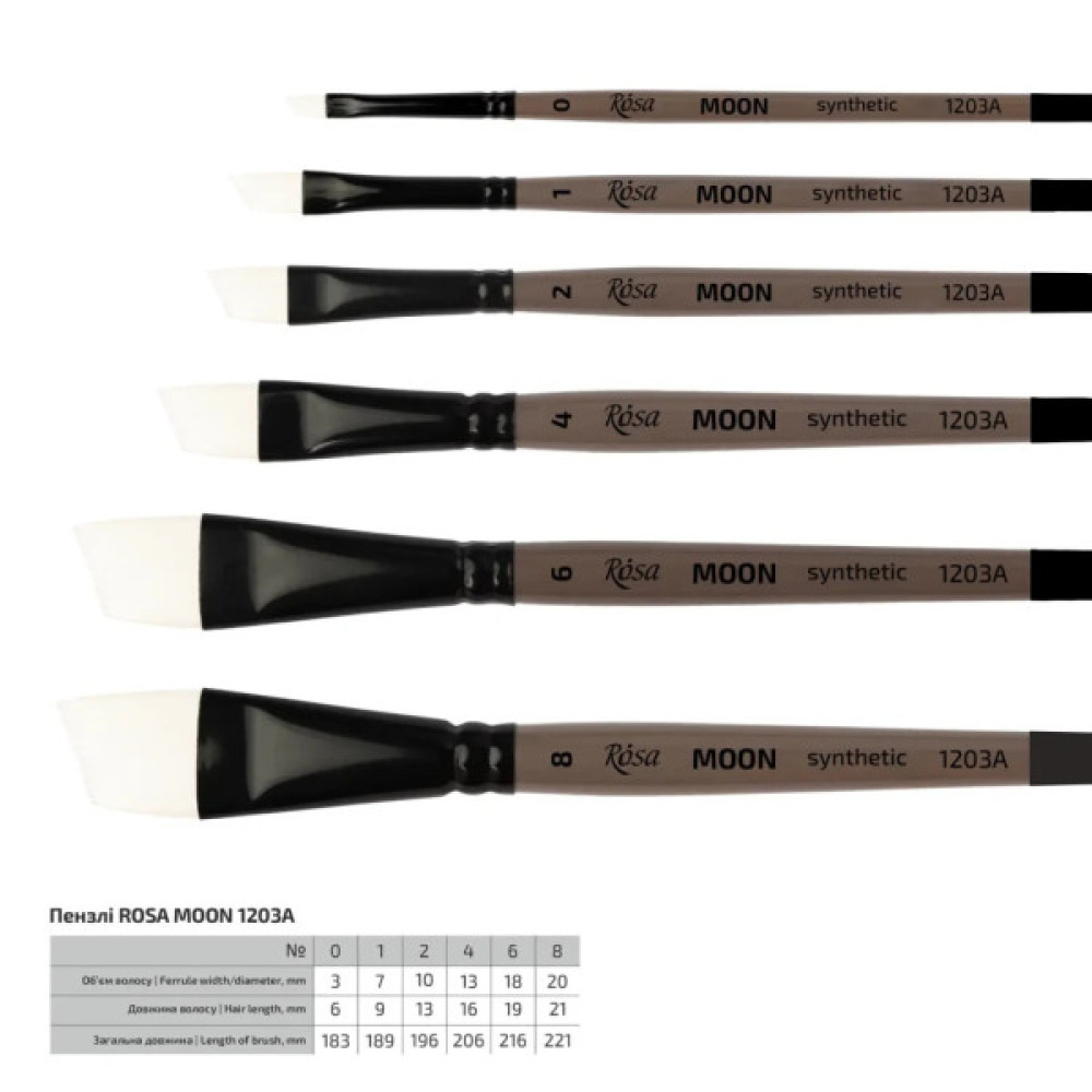 Пензлик для малювання Rosa Синтетика кутова, MOON 1203A, №8 (4823098534204)