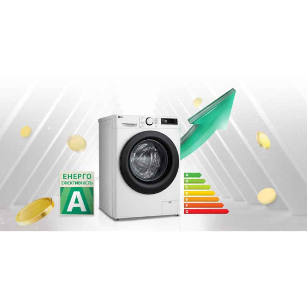 Пральна машина LG фронтальна, 8кг, 1200, A, 48см, дисплей, пара, інвертор, білий