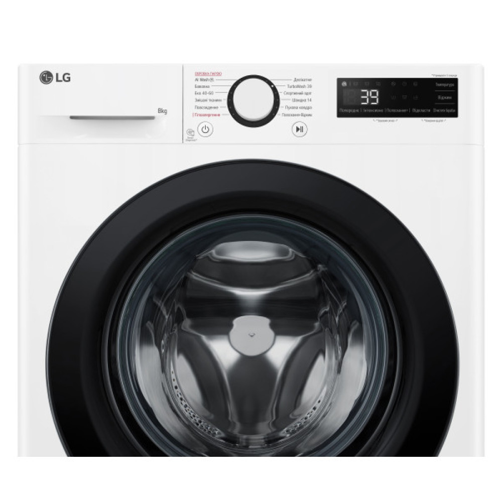 Пральна машина LG фронтальна, 8кг, 1200, A, 48см, дисплей, пара, інвертор, білий