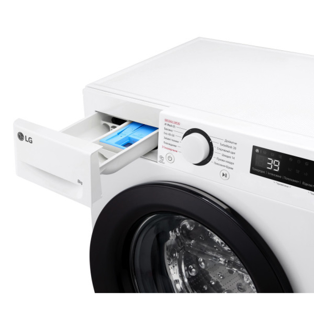 Пральна машина LG фронтальна, 8кг, 1200, A, 48см, дисплей, пара, інвертор, білий