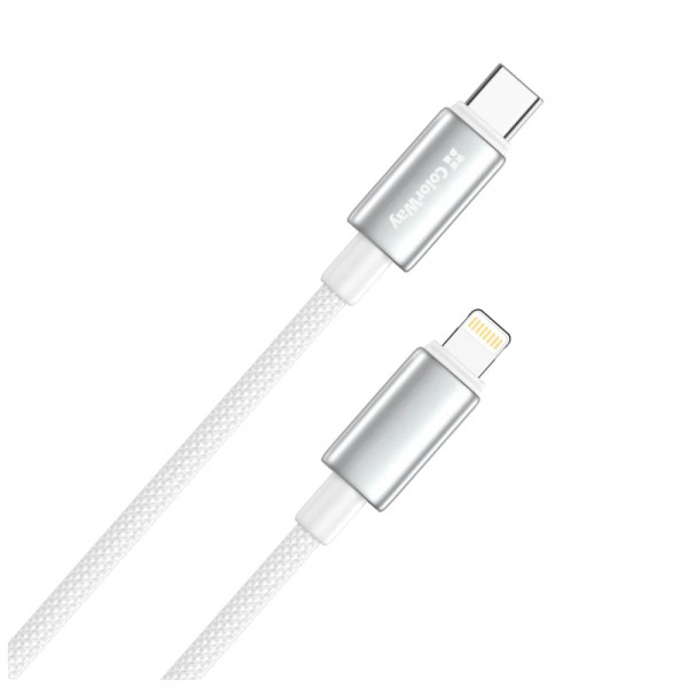 Дата кабель USB-C to Lightning 1.0m PD30W zinc alloy braided white ColorWay (CW-CBPDCL098-WT)