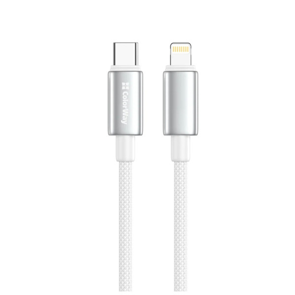 Дата кабель USB-C to Lightning 1.0m PD30W zinc alloy braided white ColorWay (CW-CBPDCL098-WT)