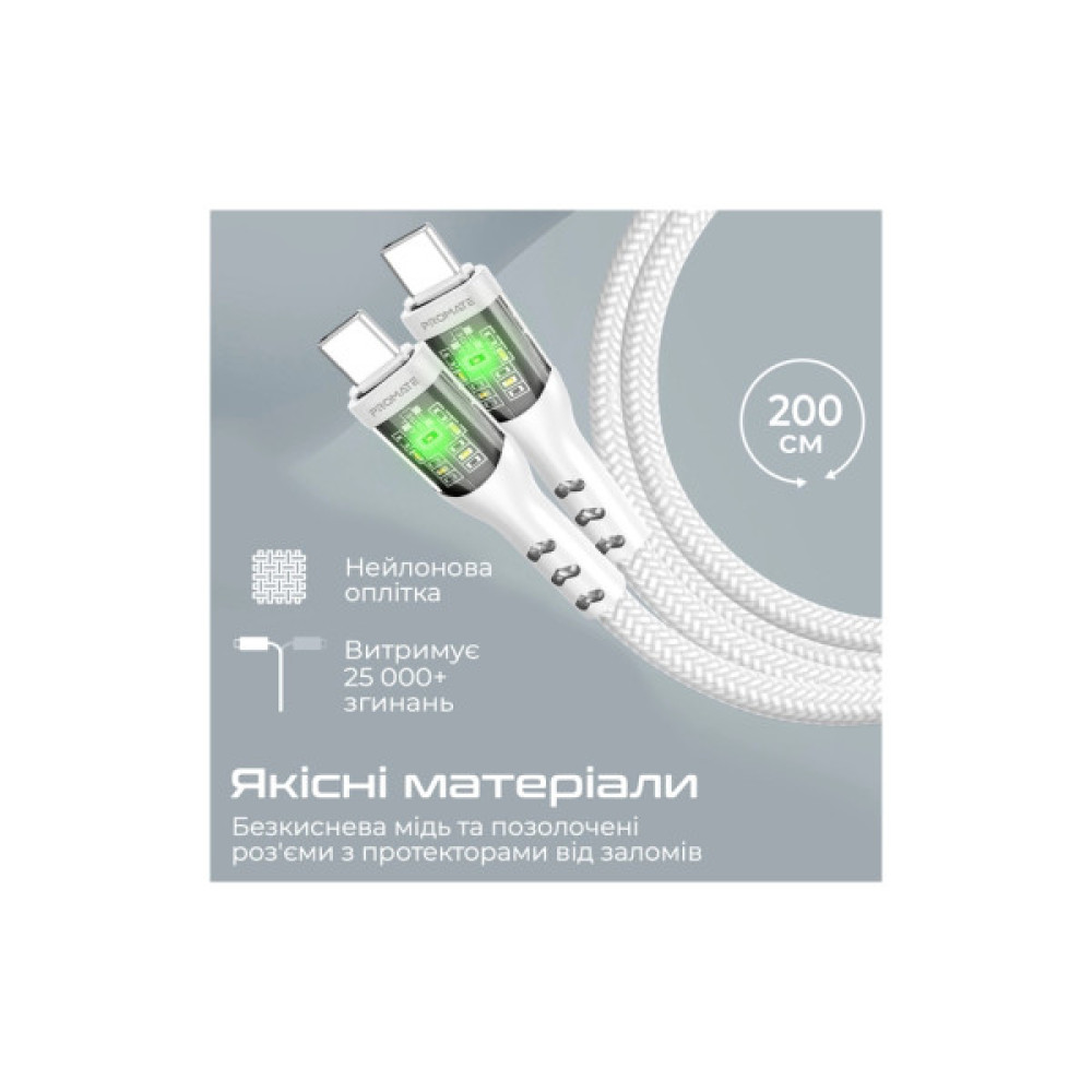 Дата кабель USB-C to USB-C 2.0m Promate (transline-cc200.white)