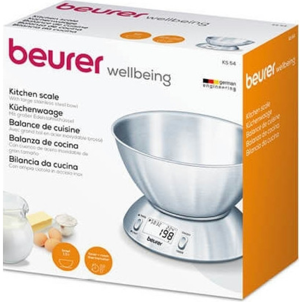 Ваги Beurer кухонні з чашею, 5кг, 2хААА , нержавіюча сталь, сірий