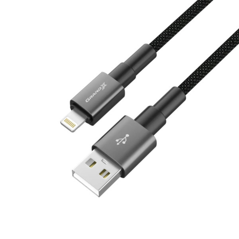 Дата кабель USB 2.0 AM to Lightning 1.0m 2.4A black Grand-X (PL-08B)