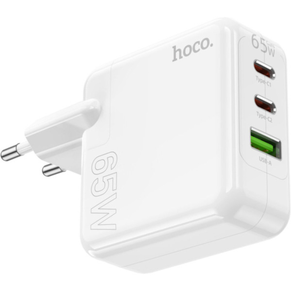 Зарядний пристрій HOCO C115A Header 2xUSB-C PD65W + 1xUSB QC3.0 GaN White (6931474798312)