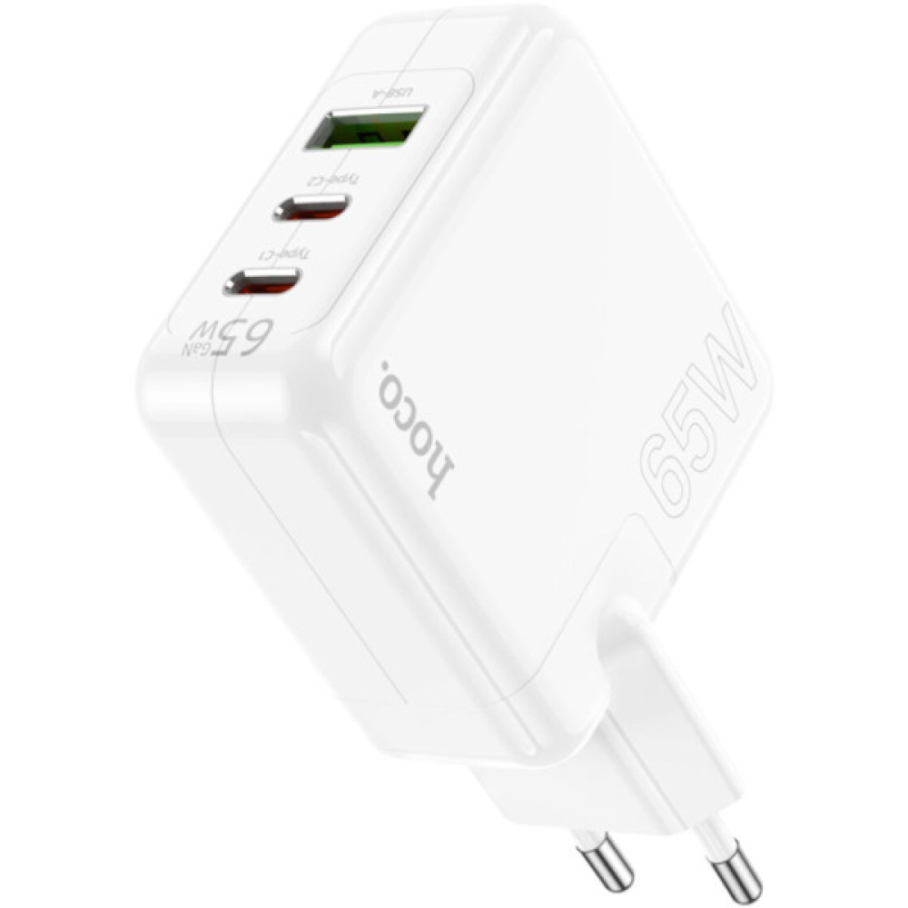 Зарядний пристрій HOCO C115A Header 2xUSB-C PD65W + 1xUSB QC3.0 GaN White (6931474798312)