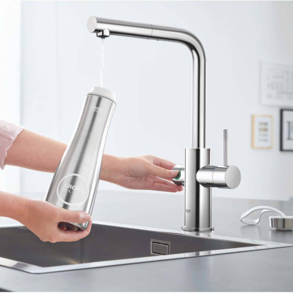 Змішувач для кухні Grohe Blue Home, довж.виливу - 223мм,  поворотний, витяжний, 1 важіль + сенсор, хром