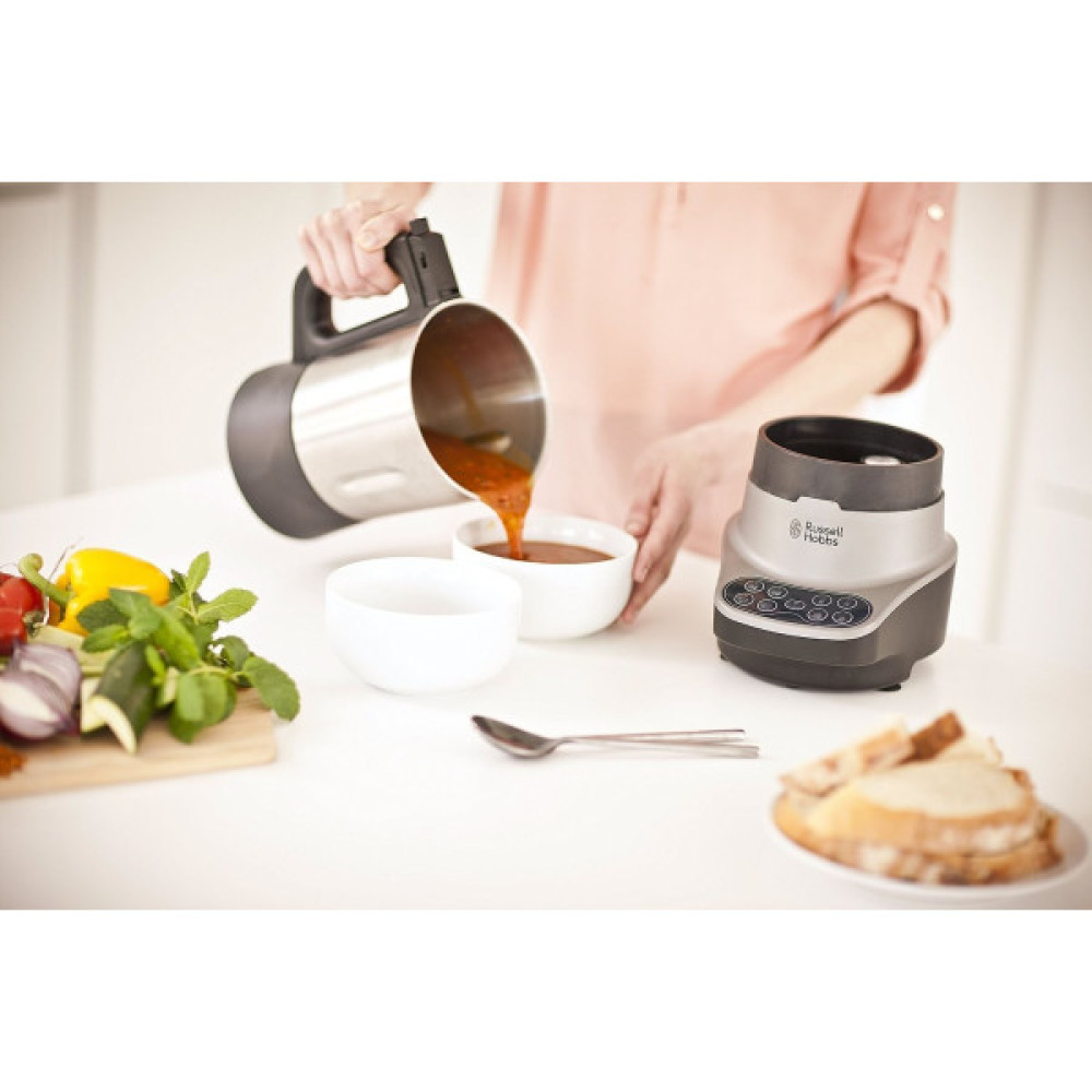 Суповарка-блендер Russell Hobbs 1200Вт, чаша-1,75л, механічне керування, 8 авто. програм, нержав.сталь, платик, сіро-чорний
