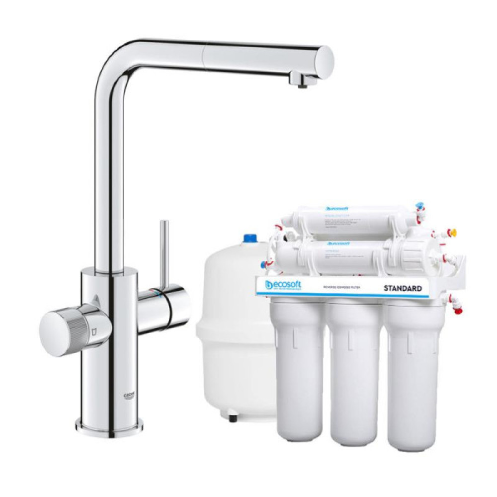 Комплект змішувача для кухні з висувним виливом Grohe Blue Pure Minta з фільтром зворотного осмосу Ecosoft Standard (MO55030601)
