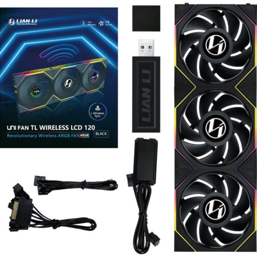 Кулер до корпусу Lian Li UNI Fan TL WIRELESS LCD 120-3, Black (G99.12TLLCD1W3B.00)