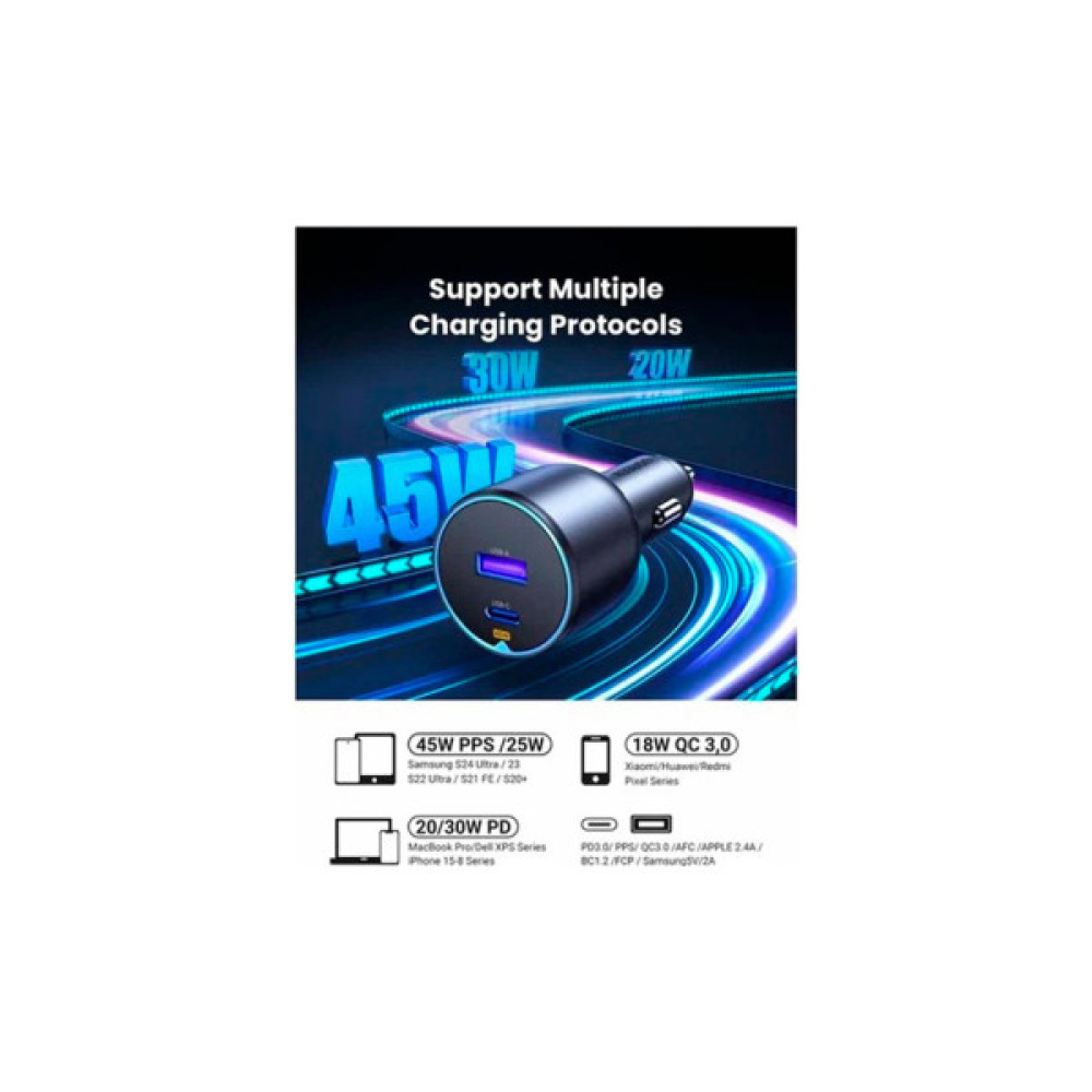 Зарядний пристрій Ugreen 2xUSB 63W (USB-C+USB-A) QC3.0 (EC701) (35023)