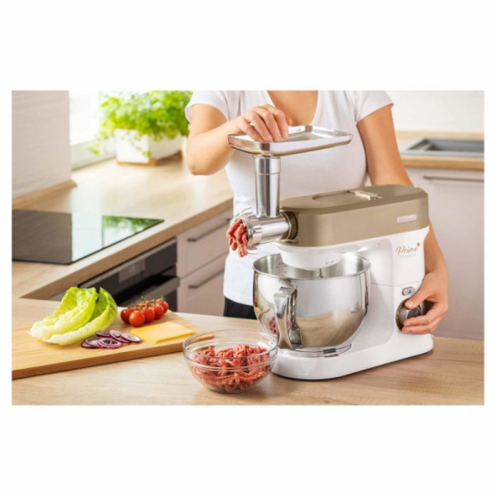 Кухонна машина Sencor 1200Вт, чаша-метал, корпус-пластик, насадок-19, коричнево-білий