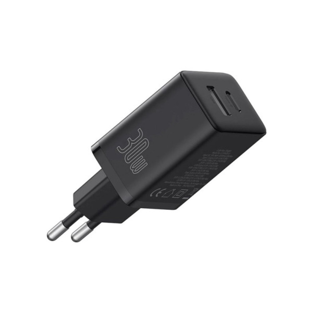 Зарядний пристрій Baseus 1xUSB-C 30W + 1xUSB black (P10111404113-00)