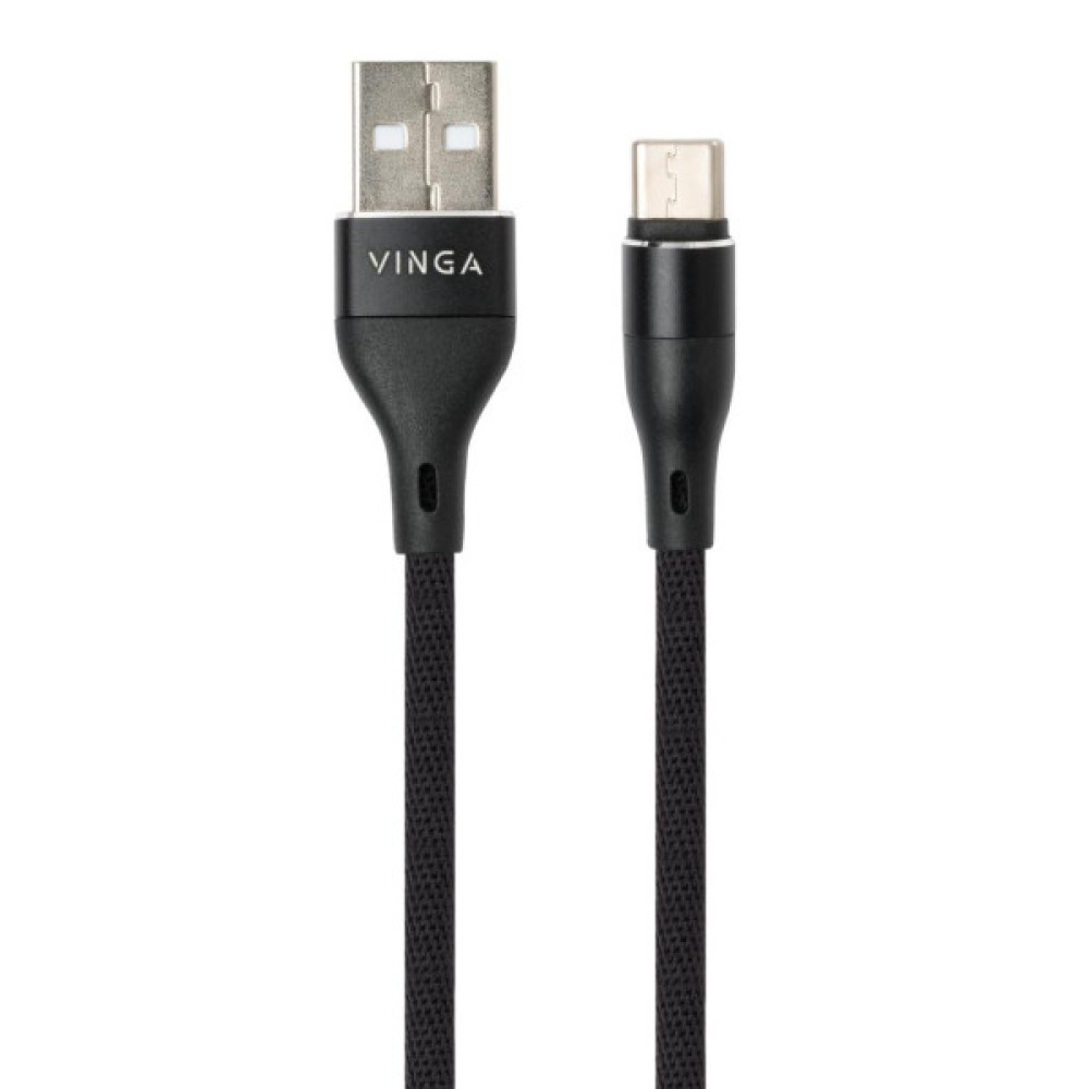 Дата кабель USB 2.0 AM to USB-C 1.0m cylindric nylon back Vinga (VCPDCTCCANB1BK)