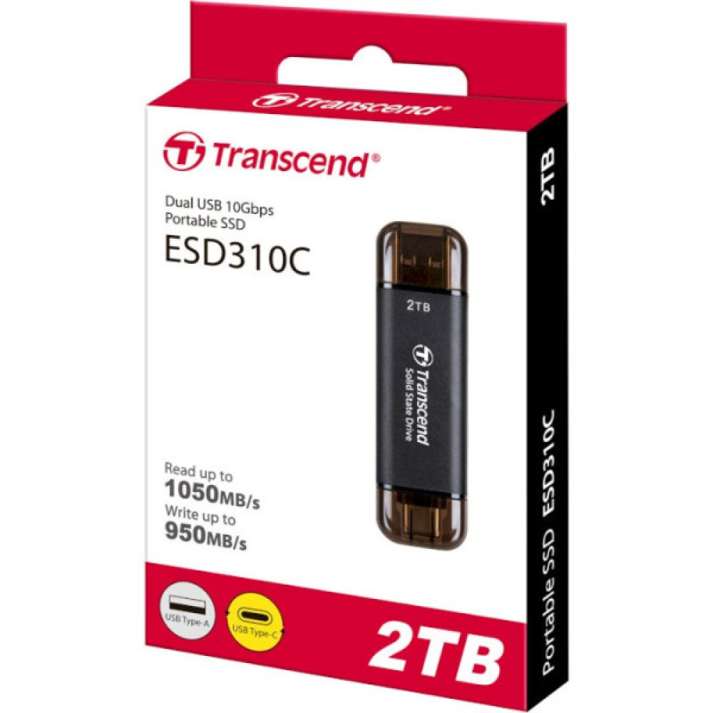 Портативний SSD Transcend 2TB USB 3.1 Gen 2 Type-A + Type-C ESD310 Чорний