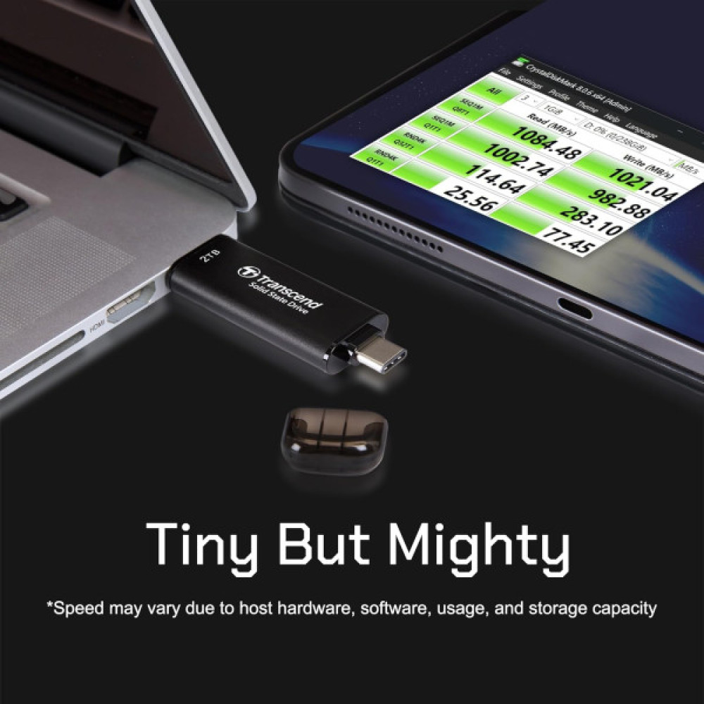 Портативний SSD Transcend 2TB USB 3.1 Gen 2 Type-A + Type-C ESD310 Чорний
